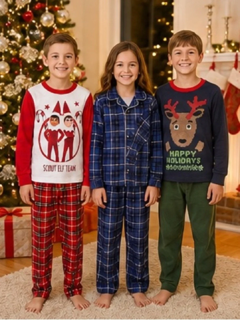 Christmas Pajama Bundle Youth M 8/10 Elf Reindeer Snowman 3 Mix and Match Sets
